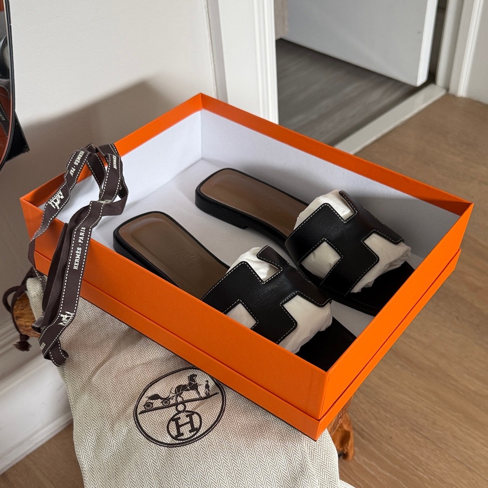 Hermes Black and White Sandals